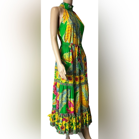Cynthia Rowley Tropical High Ruffle Neckline Mock Halter Top Long Skirt Small - Picture 2 of 7